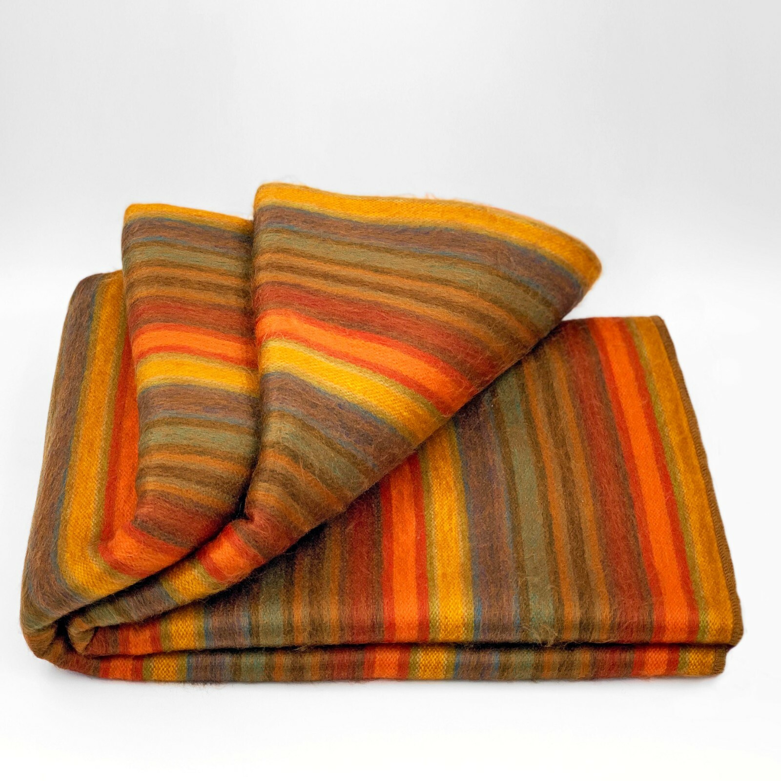 SOFT&WARM GOLDEN ORANGE SUMMER STRIPED ALPACA LLAMA WOOL BLANKET QUEEN BED SOFA gallery