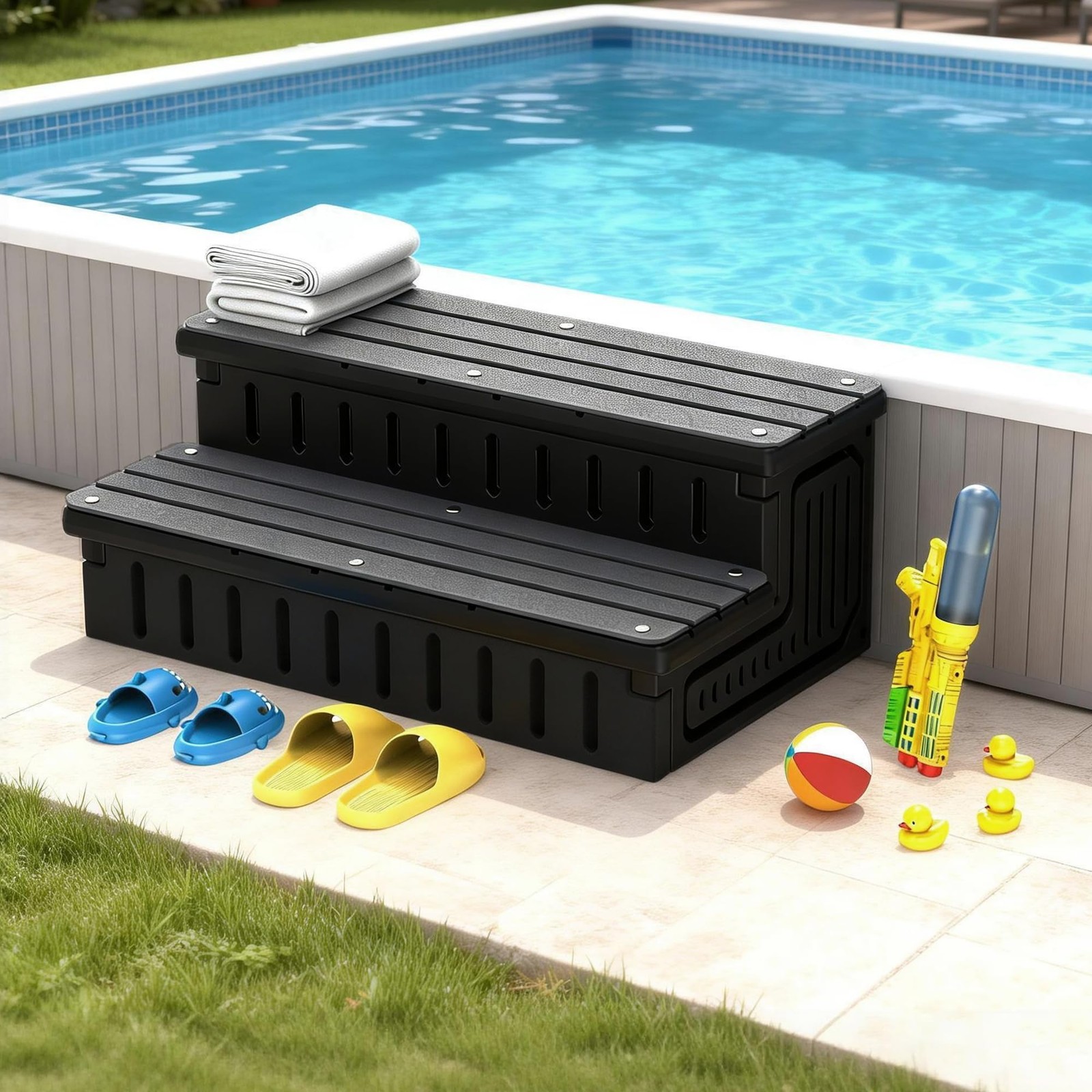 Marudina Hot Tub Steps with Storage, Non-Slip Stairs, Black gallery