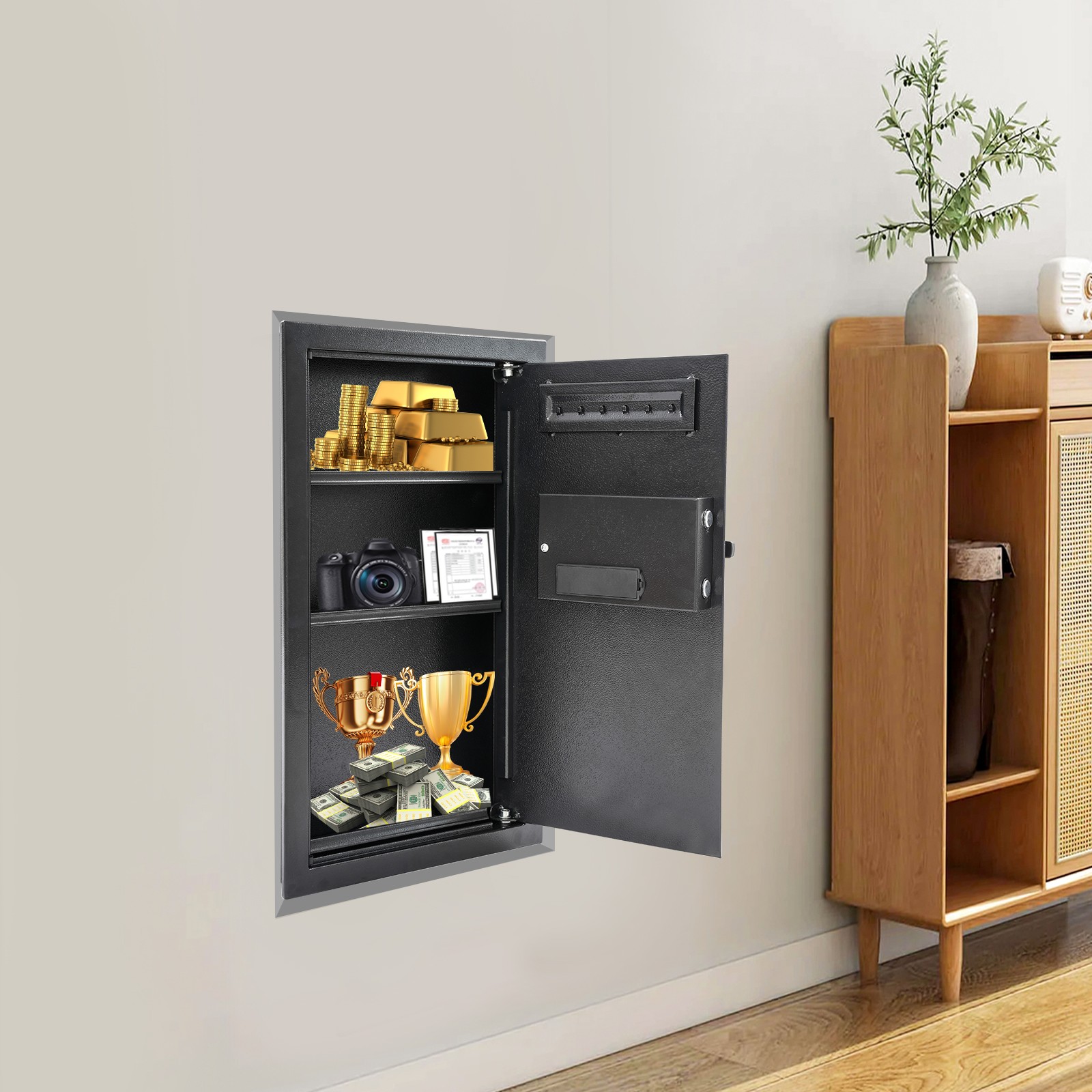 Fireproof Hidden Lock Wall Safe With Keys Cash Jewelry Superior Home Security gallery