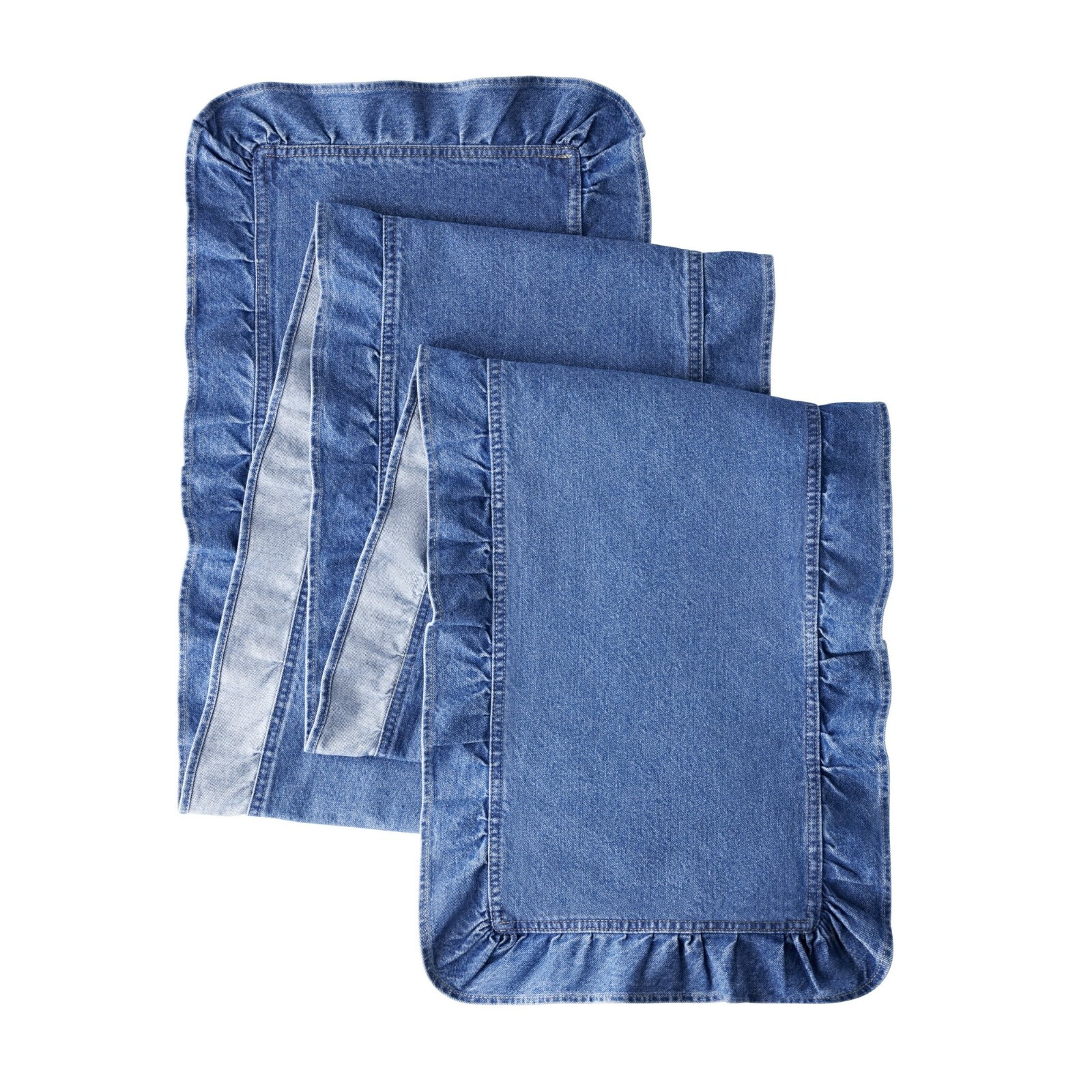 Pioneer Woman Table Runner Ruffle Edges Soft Denim Fabric 90"x 14" Blue gallery