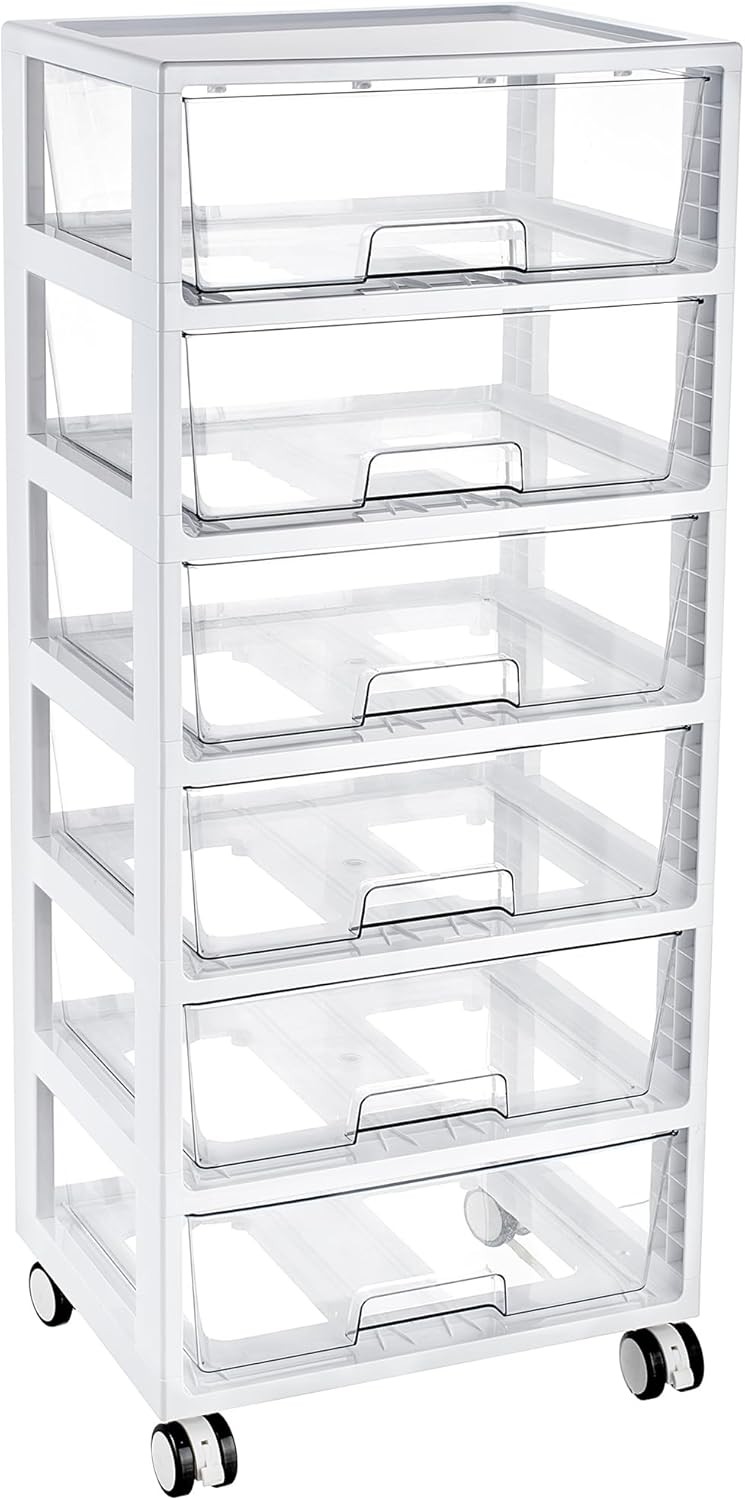 6-Tier Rolling Cart with Deep Drawers, Clear Plastic Storage Organizer for Art & gallery