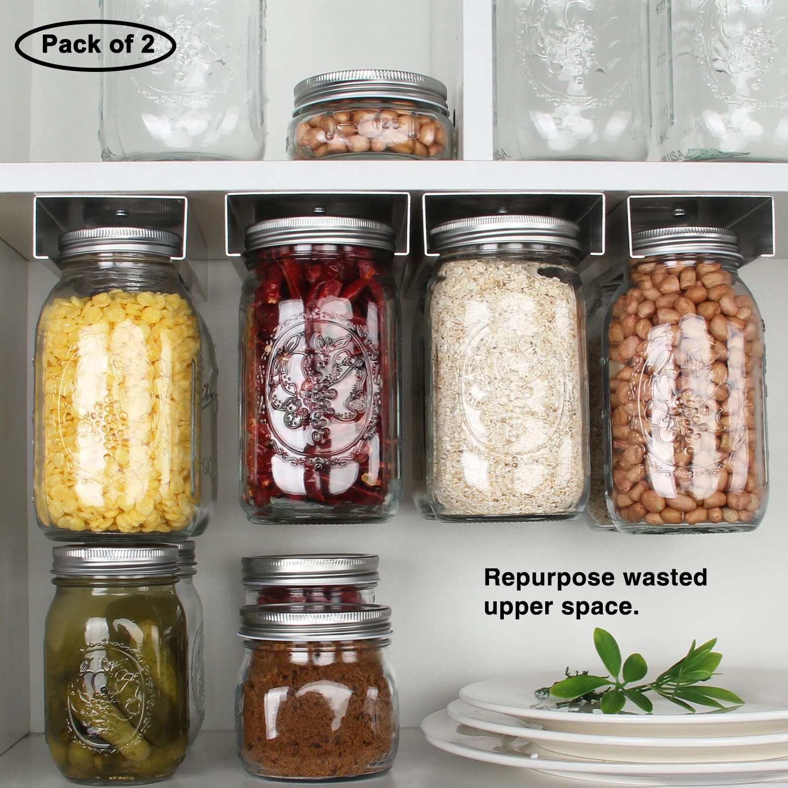 Mason Jars Organizer Rack, Canning Storage Under Pantry Hanger for All Oz, Ma... gallery
