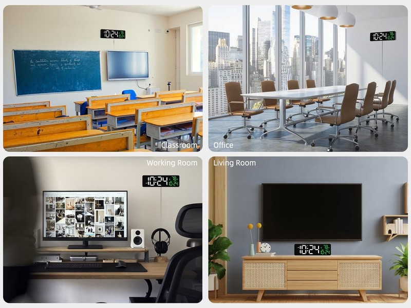 Large LED Digital Wall Clock with Date, Temperature, Auto-Brightness, Auto-DS... gallery