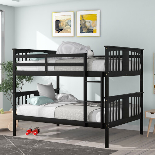 Full Over Full Bunk Bed Wood Bed Frames Full Size Platform Beds White/Gray/Brown