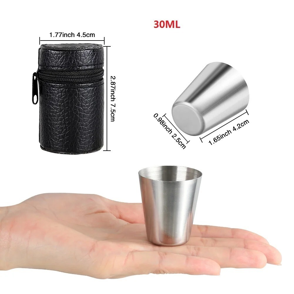 Mini Shot Glass Cup Drinking Whiskey Mugs+Cover Case T Stainless Steel gallery