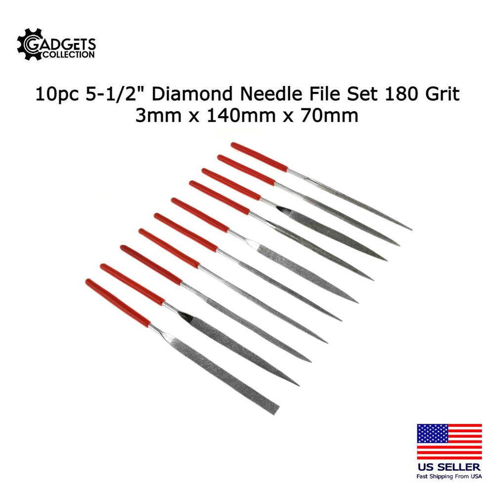 10pc 5-1/2" Diamond Needle File Set 3 x 140 x 70mm 180 Grit Ceramics Tile Glass
