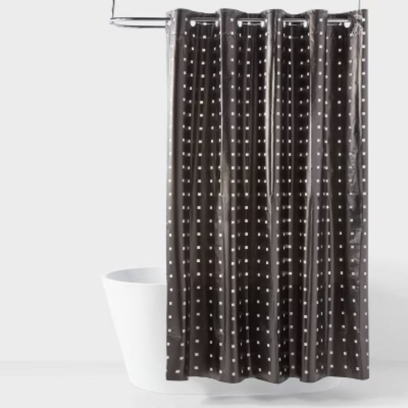 Stamped Squares Hookless Easy Install Shower Curtain White