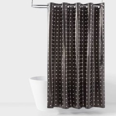 Stamped Squares Hookless Easy Install Shower Curtain White