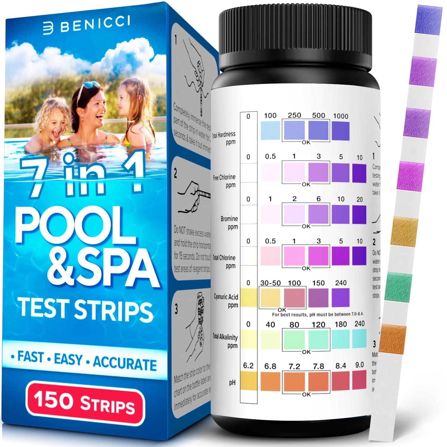 7-in-1 Accurate Pool Test Strips - 150 Hot Tub Spa - Quick Pool... gallery