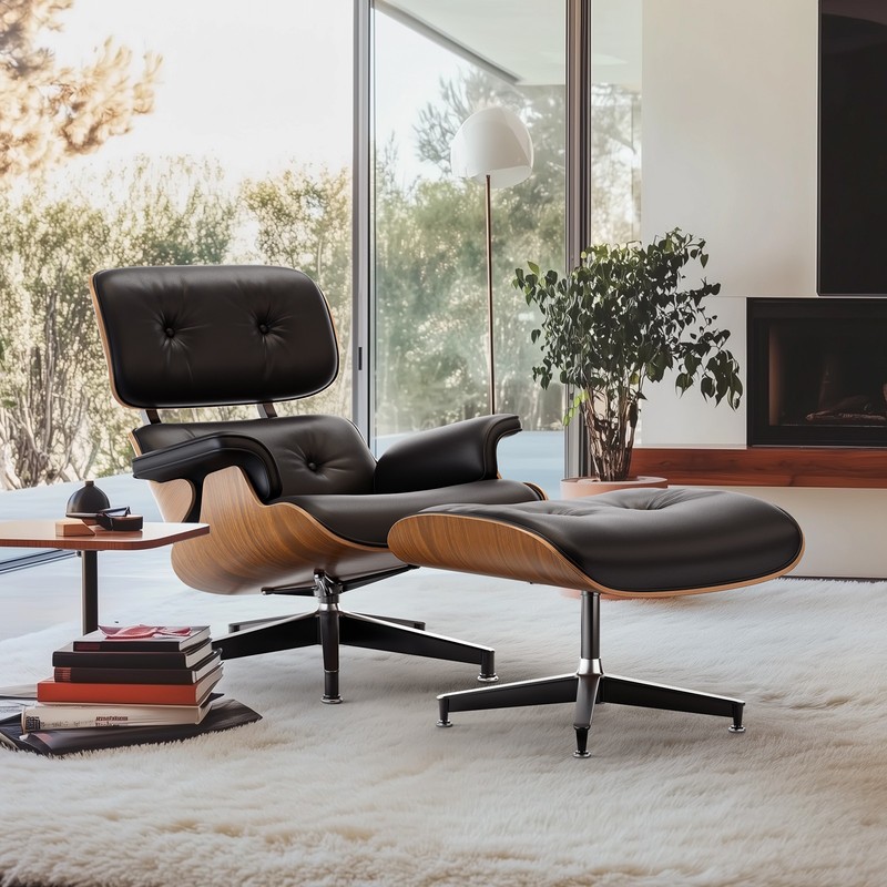 Classic Eames Lounge Chair With Ottoman Black / White Leather Armchair Club Seat gallery