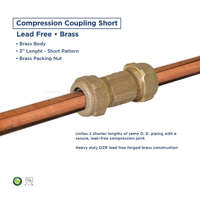 Midline Valve Compression Coupling Fitting, with Packing Nut, Brass, 3 in. Long gallery