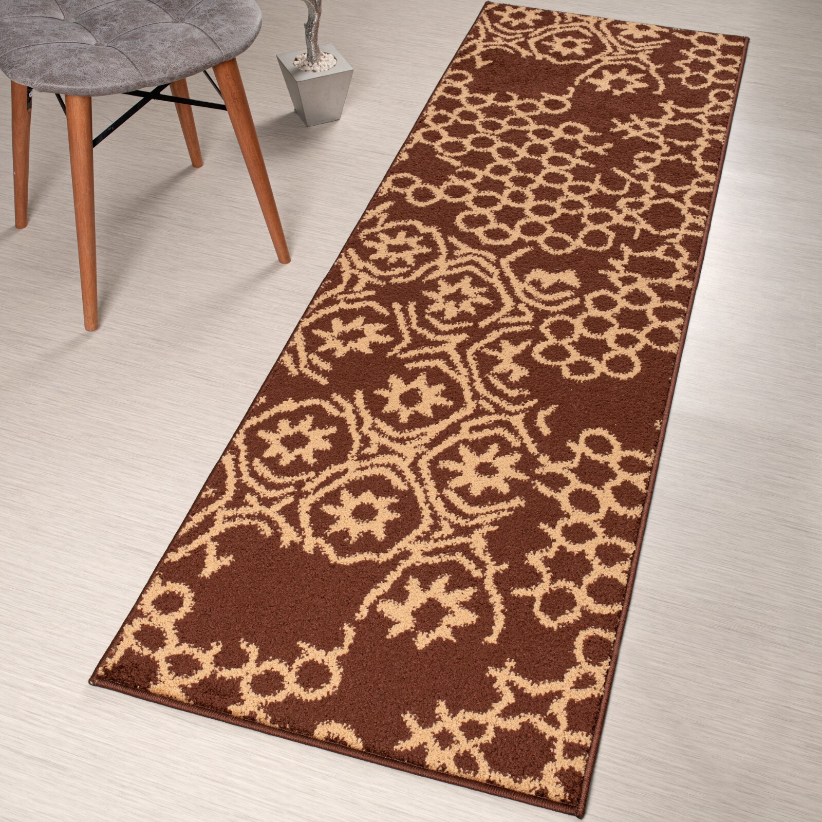 Non Slip Rubber Backed, Custom Length Stair Hallway Carpet Runner Rug , Brown gallery