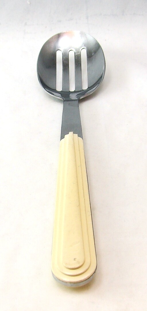 Unknown Maker Stainless Steel & Plastic JAZZ CREAM Pierced Table Serving Spoon gallery