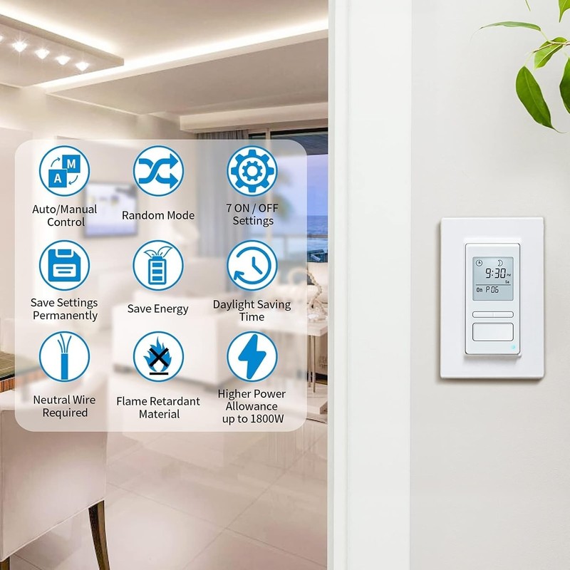 7 Day Programmable In-Wall Timer Switch Digital Sunrise Sunset Lighting Fan Time gallery