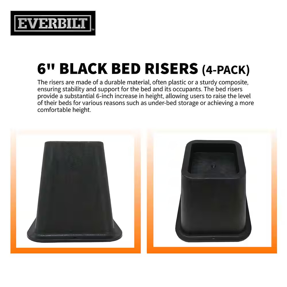 6 In. Black Bed Risers (4-Pack) gallery