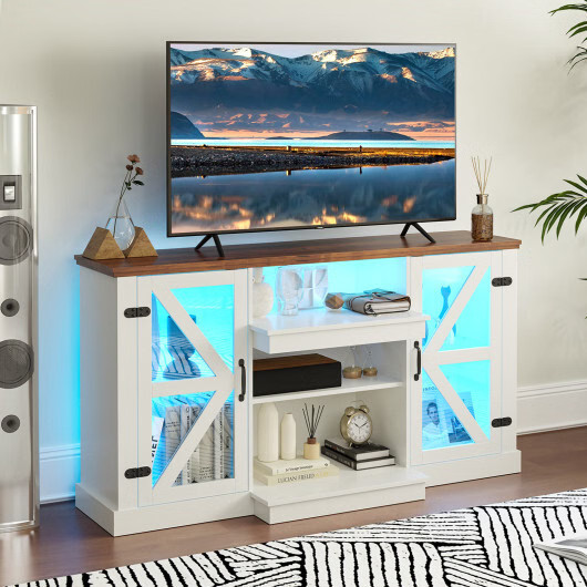 59 Inches Media Console Table with 3-Level Shelves and 22 Dynamic Modes-White gallery
