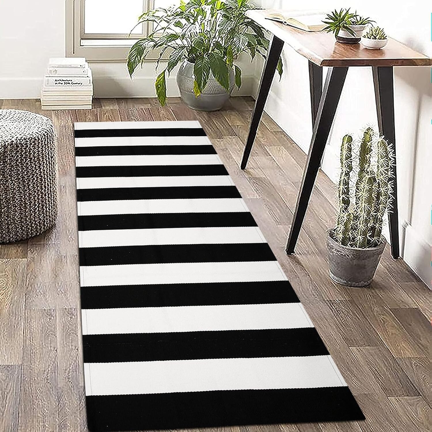 KOZYFLY Black and White Striped Runner Rug 2x6 Ft Washable Hallway Runner Rug Fa gallery