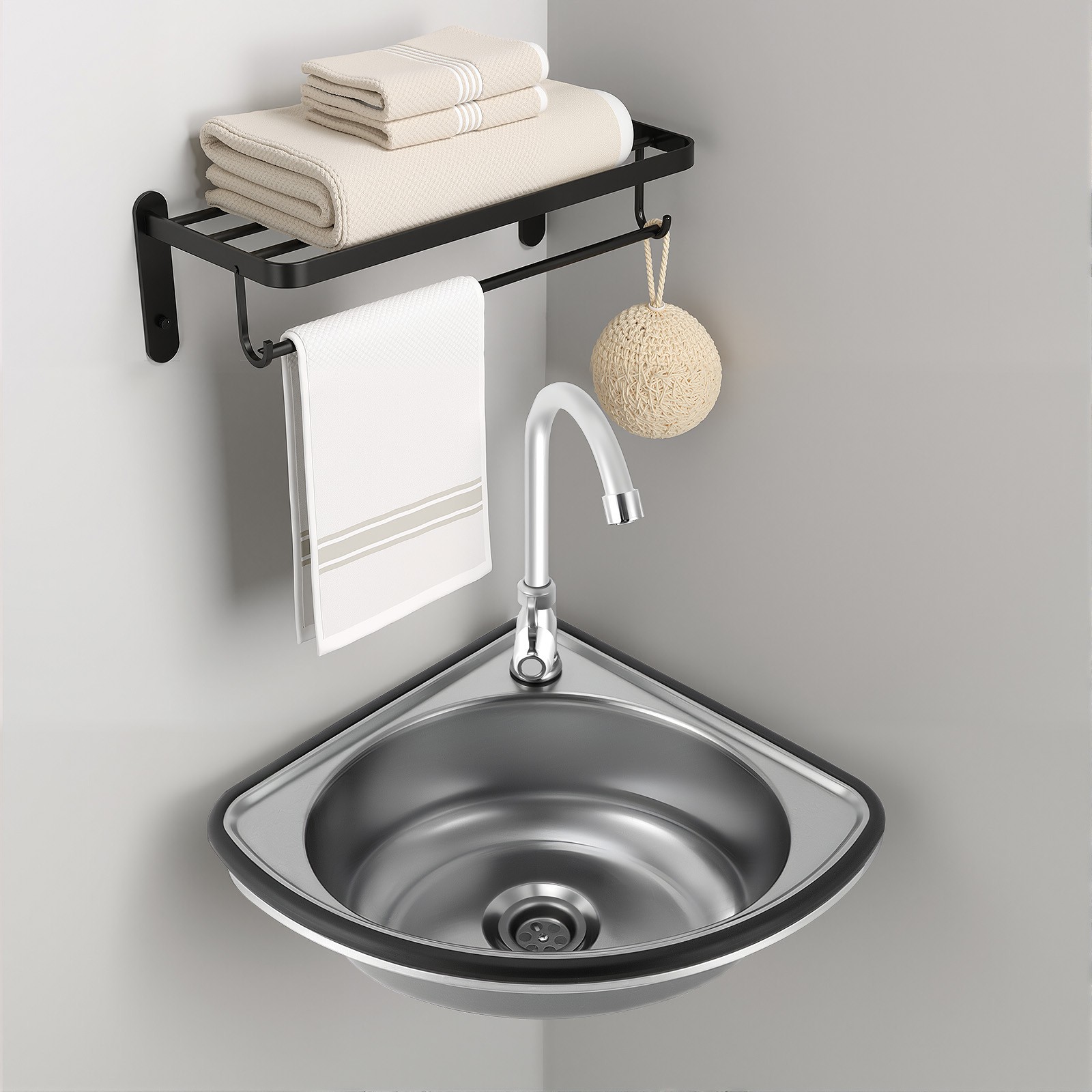 Single Triangle Wash Basin, Corner Sink Small Bar Sink Stainless Steel w/ Faucet gallery