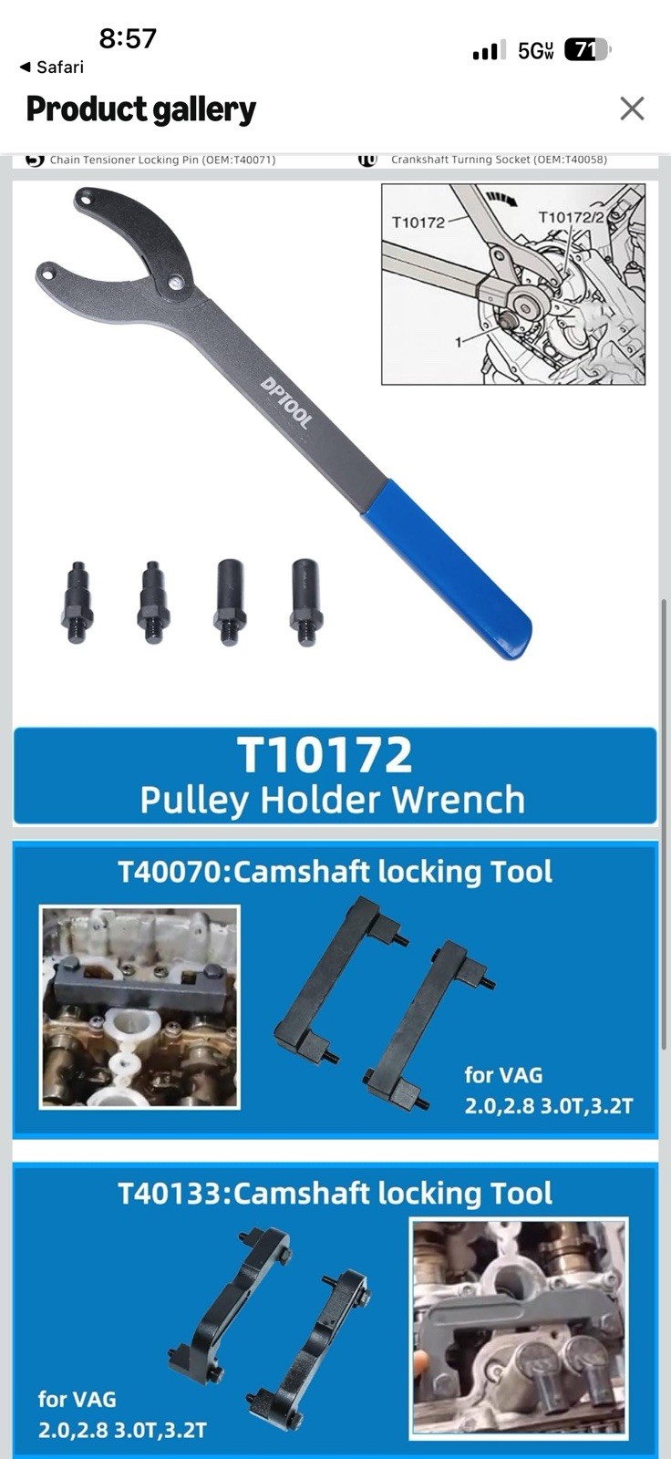 DPTOOL Timing Tool Kit Replacement for Audi VW 2.0 2.4 2.8 3.0T 3.2 16PC KIT gallery