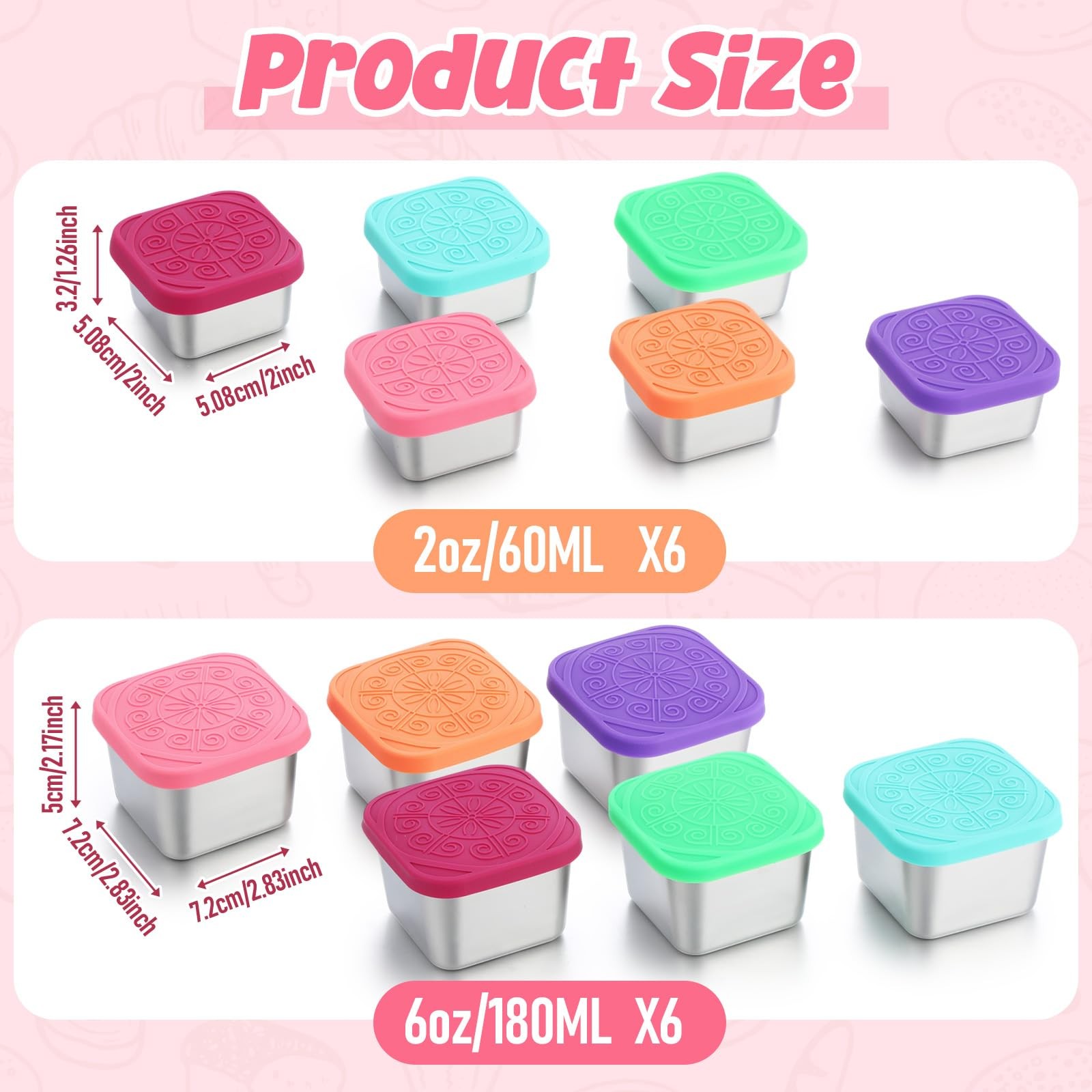 12 Pcs Stainless Steel Snack Containers 6oz & 2oz Easy Open Leak Proof Food C... gallery