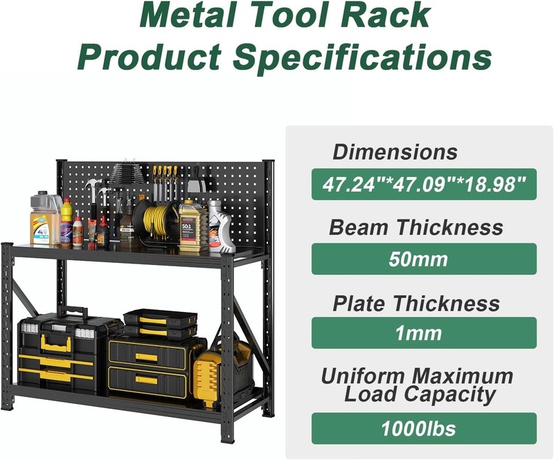 Work Bench with Pegboard,Heavy Duty 3000Lbs Capacity Workbench Adjustable Shelve gallery