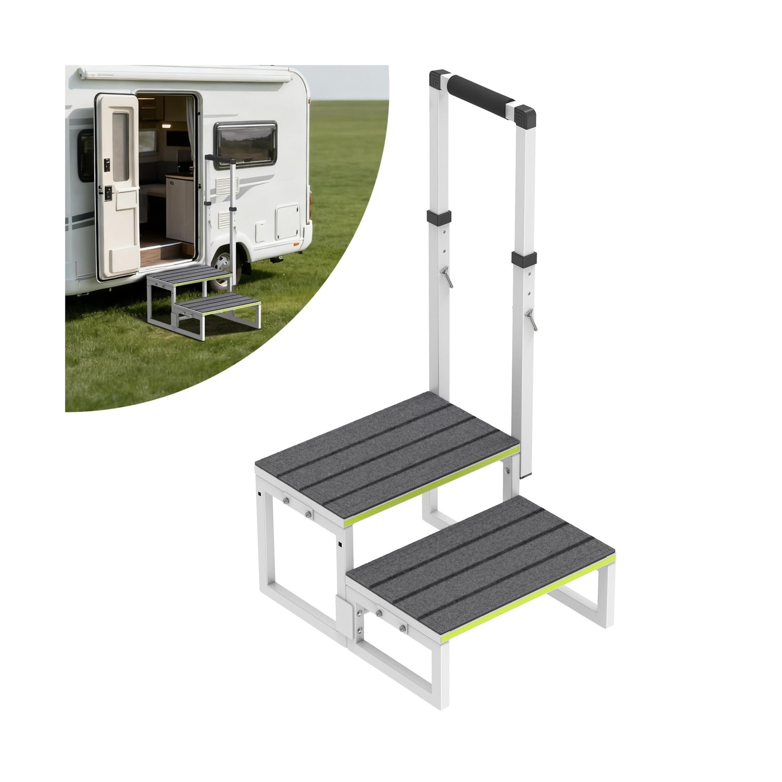 RV Steps with Handrail (26"-38"), Dual-Side Setup, Portable 2-Step RV Stairs ... gallery