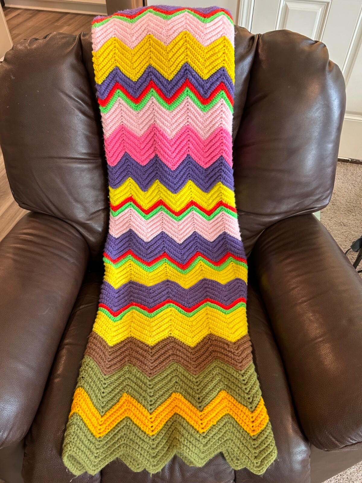 VTG Multicolor Handmade Crochet Zig Zag Afghan Throw Lap Blanket 46" x 75" gallery