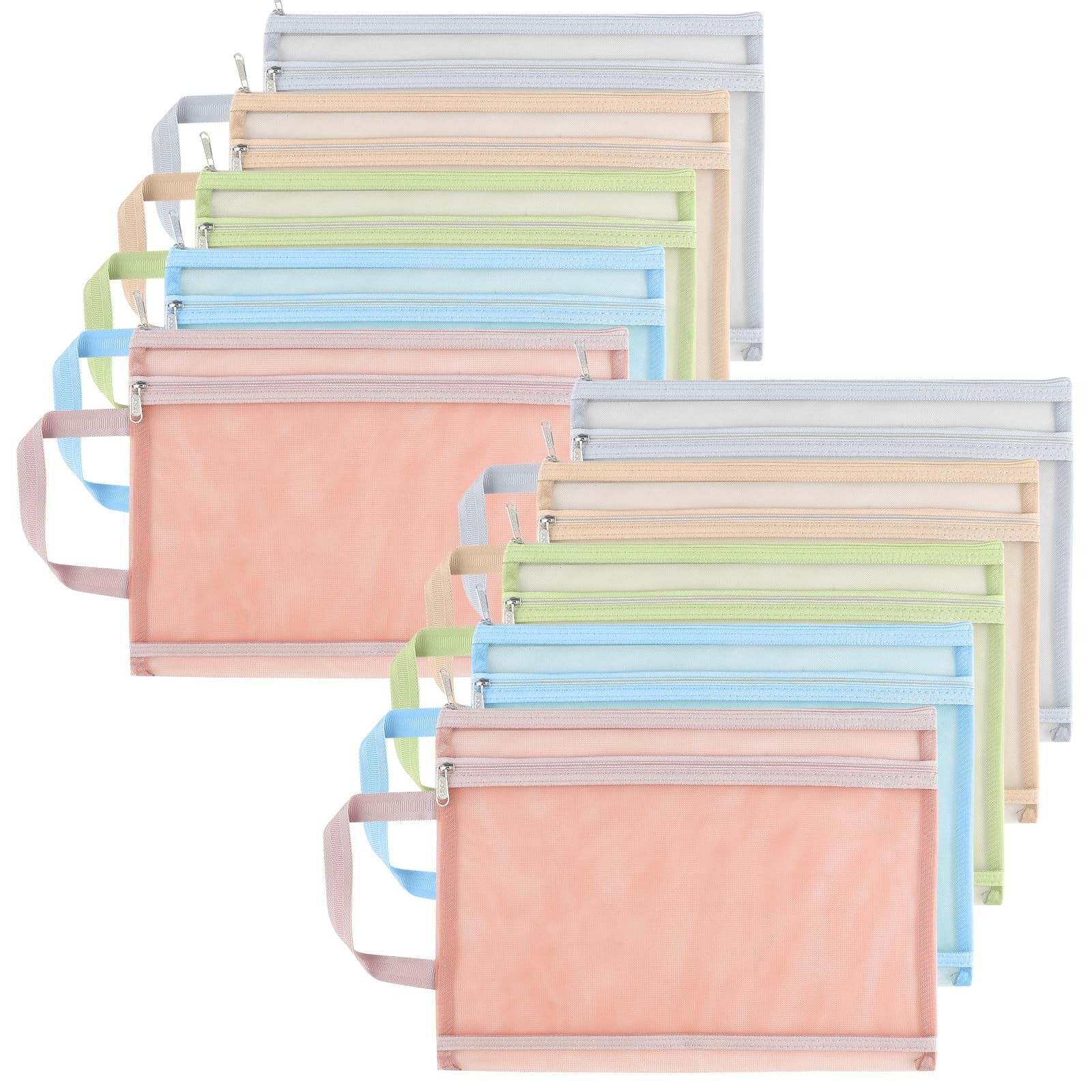 10 Pack 13.2x9.5 Inch Clear Mesh Zipper Storage Bags Handle Colors gallery