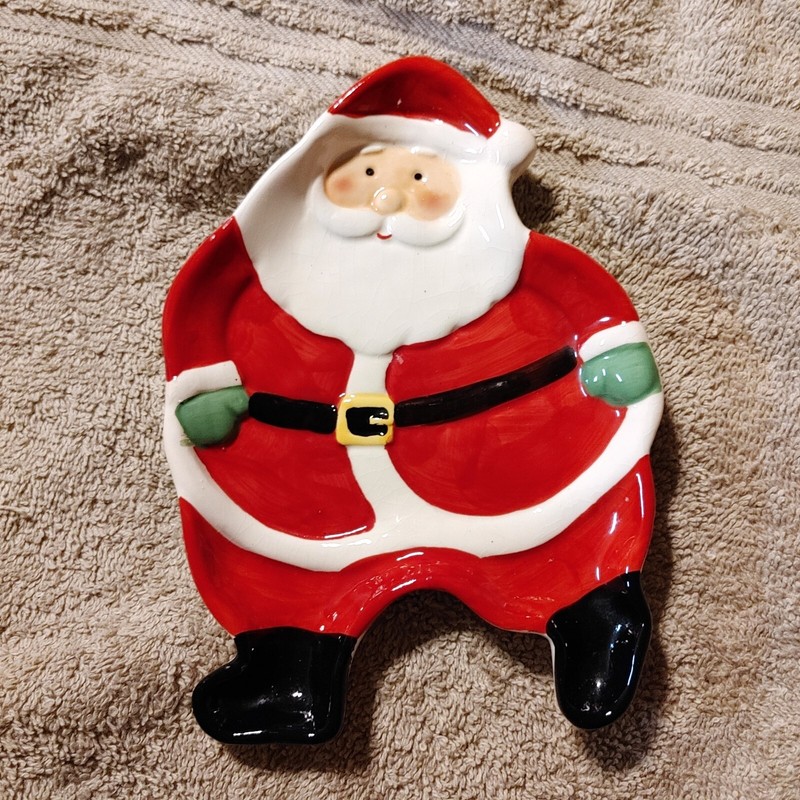 Santa Ceramic Serving Dish Candy Dish💥Chip on Back As Shown In Pic💥priced Acco gallery