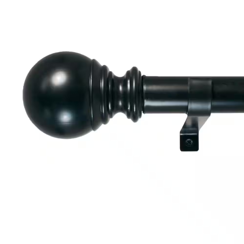 Ball 72 In. - 144 In. Adjustable Curtain Rod 1 In. in Black with Finial gallery