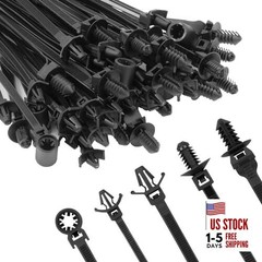 Automotive Installation Push Mount Cable Zip Ties Assorted Sizes, 110 PCS Black