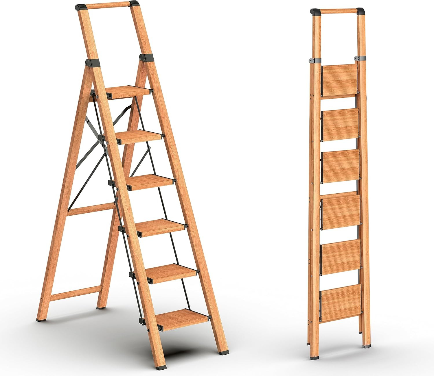 6 Step Ladder for 12Ft High Ceiling, Lightweight Aluminum Folding Step Stool wit gallery