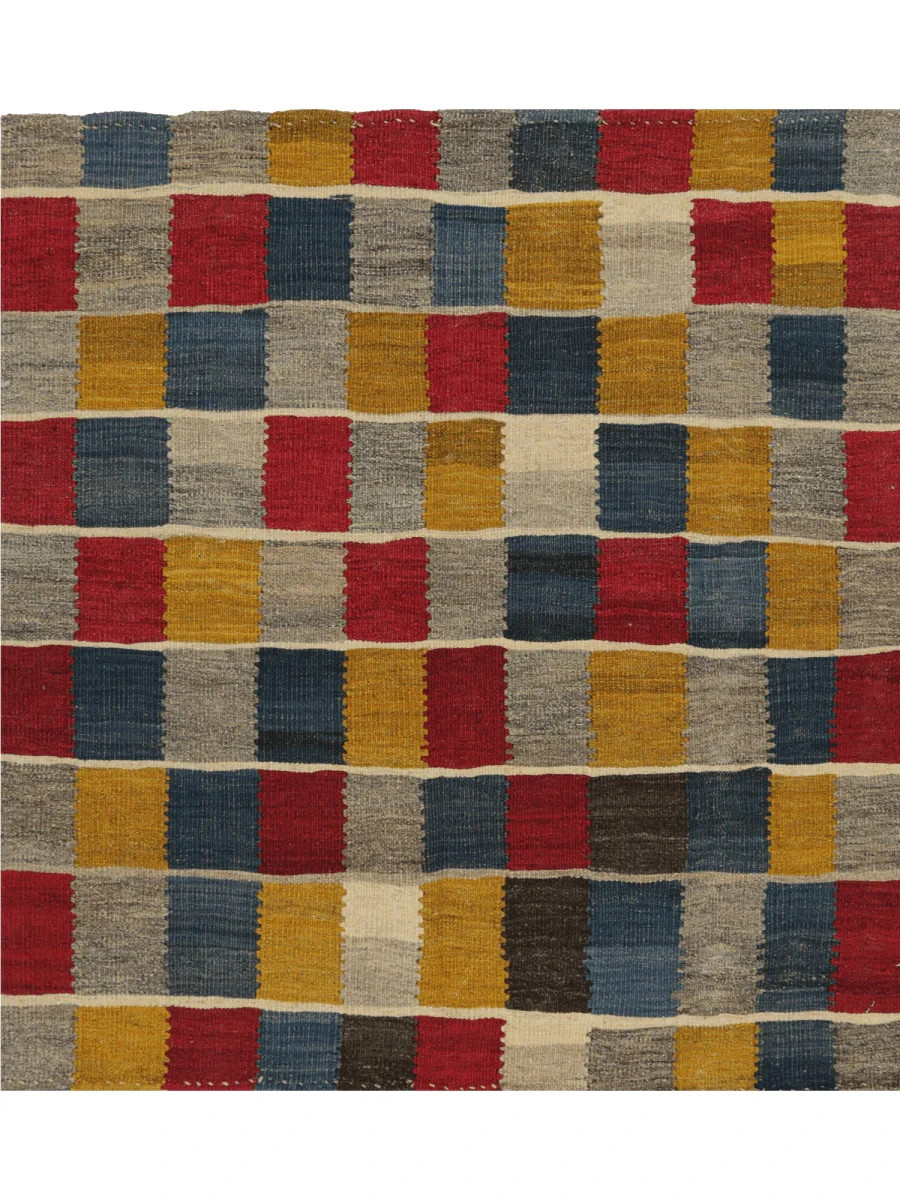 3x3 Handwoven Kilim Rug – Patchwork Geometric Multicolor Wool – Free US Shipping gallery