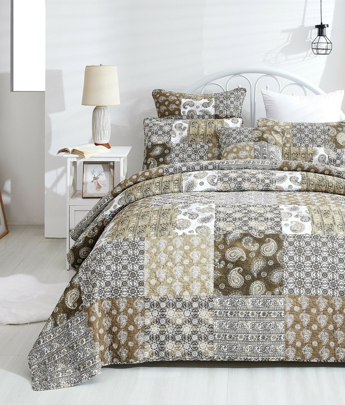 DaDa Bedding Bohemian Patchwork Paisley Floral Olive Green Brown Bedspread Set gallery