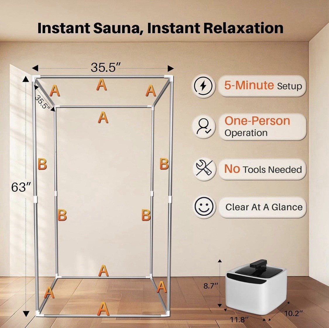 TOREAD Portable Steam Sauna for Home, Full Size Sauna Box, 2.6L 1000W gallery