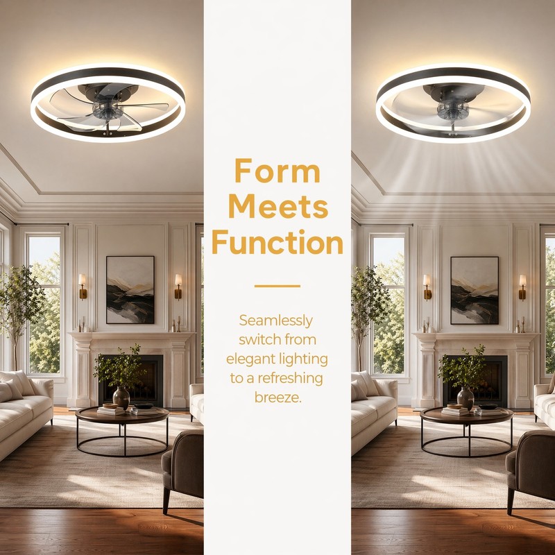 20" Modern LED Ceiling Fan Lights Flush Mount Light kit With APP Remote Control gallery