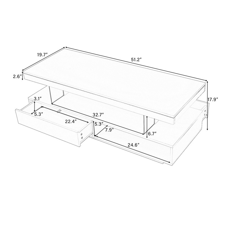 LED Coffee Table with 2 Storage Drawers and Open Shelves High-Gloss Center Table gallery