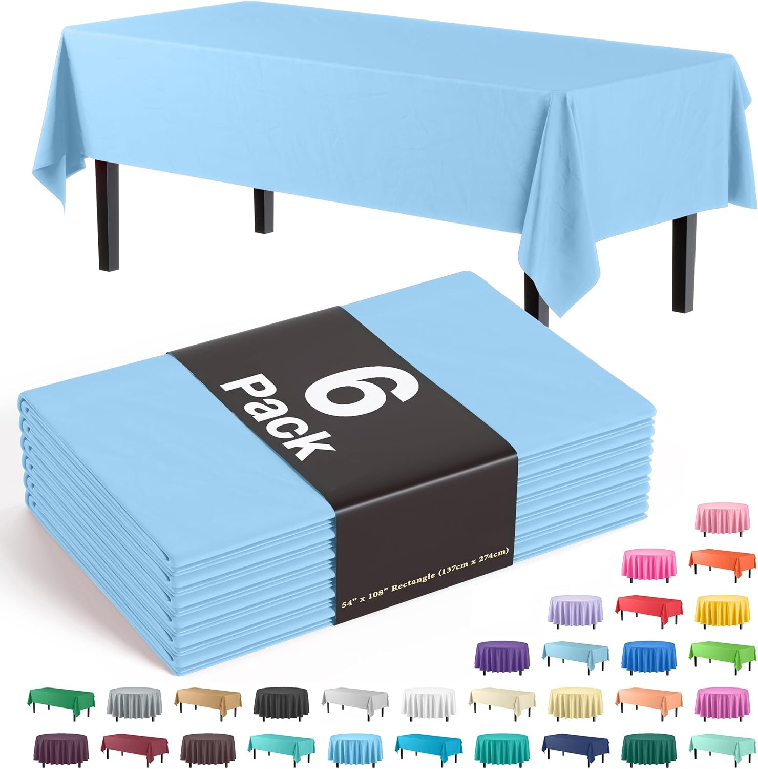Party Solids 6-Pack Premium Plastic Tablecloth 54in. x 108in. Rectangle Plastic gallery