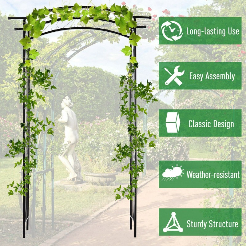 83in Metal Garden Arbor Arch Trellis for Climbing Vines Wedding Black gallery