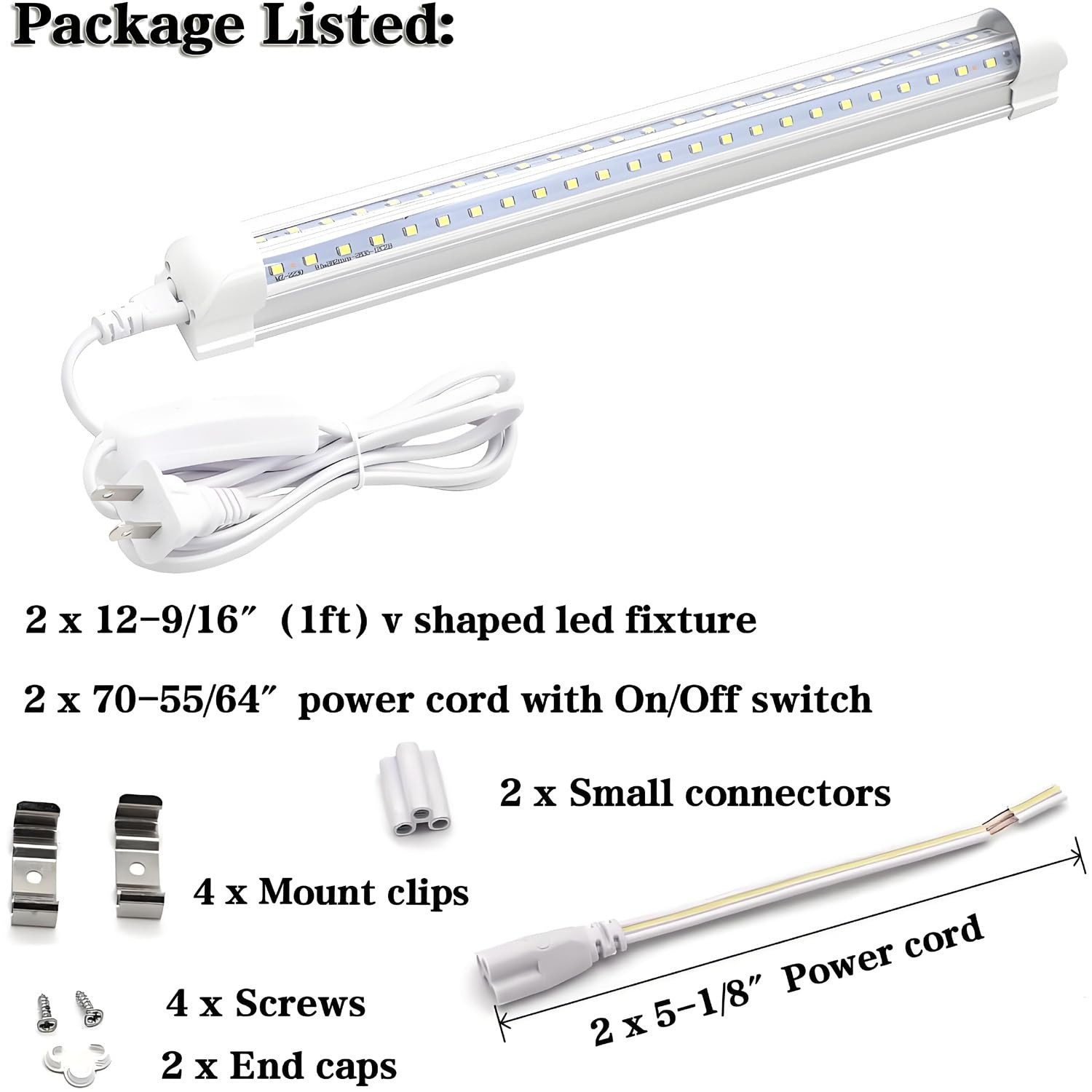 V-Shape LED Tube Light Fixture 1FT 1080lm 6000K White 9W Utility Ceiling Under C gallery