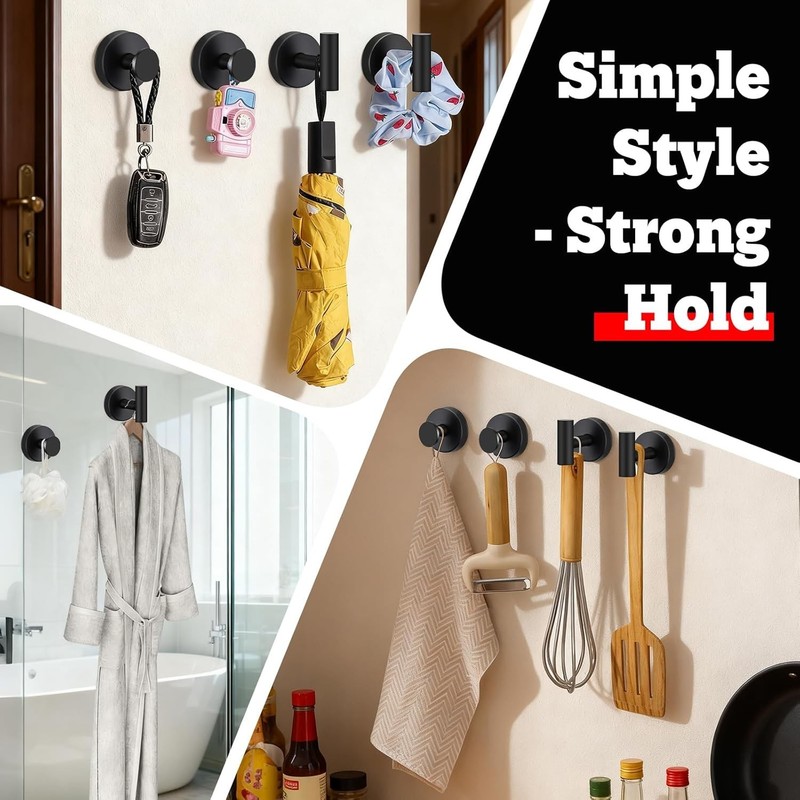 4 Pack Suction Cup Hooks for Shower - Stainless Steel Towel Hooks for Bathroom, gallery
