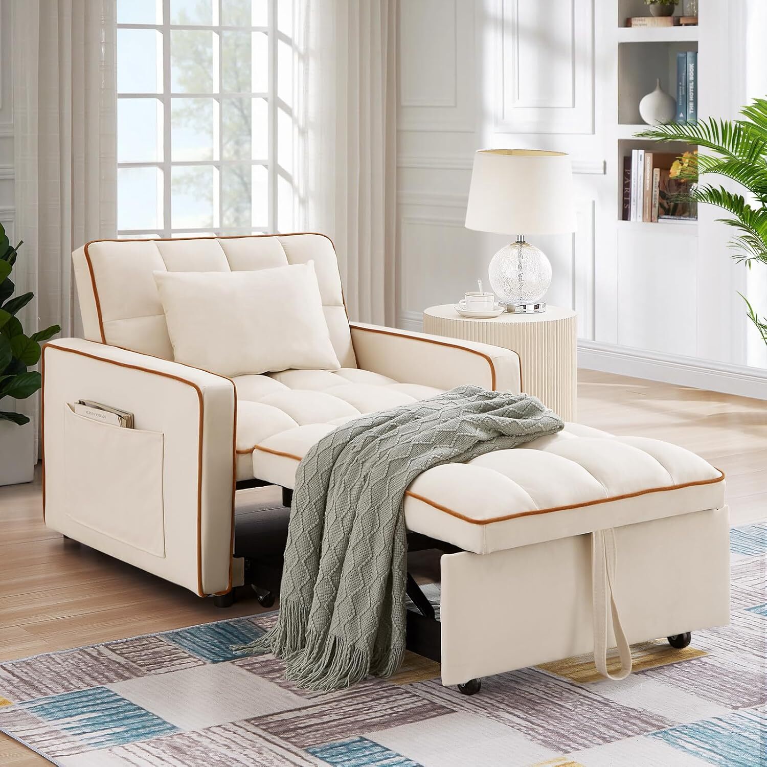 3 in 1 Convertible Sleeper Sofa Chair Bed Velvet Pull Out Sofa Bed Small Spaces gallery
