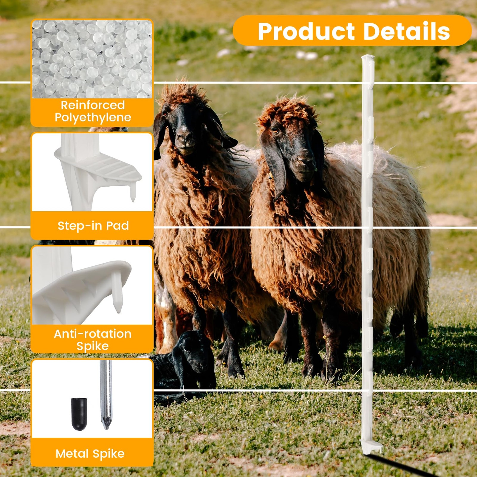 Electric Fence Posts 48 inch 50 Pack White Plastic Step in Toriexon Temporary gallery