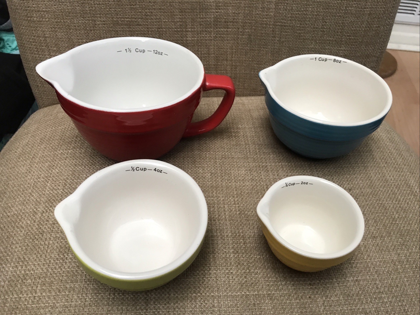 Creative Co-Op Measuring Cups Set Ceramic Nesting Red Blue Green Yellow Kitchen gallery