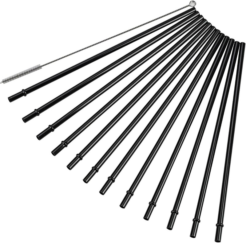 DAKOUFISH 13in Black Reusable Plastic Straws for 40 50oz Tumbler Mason Jar 12PCS gallery
