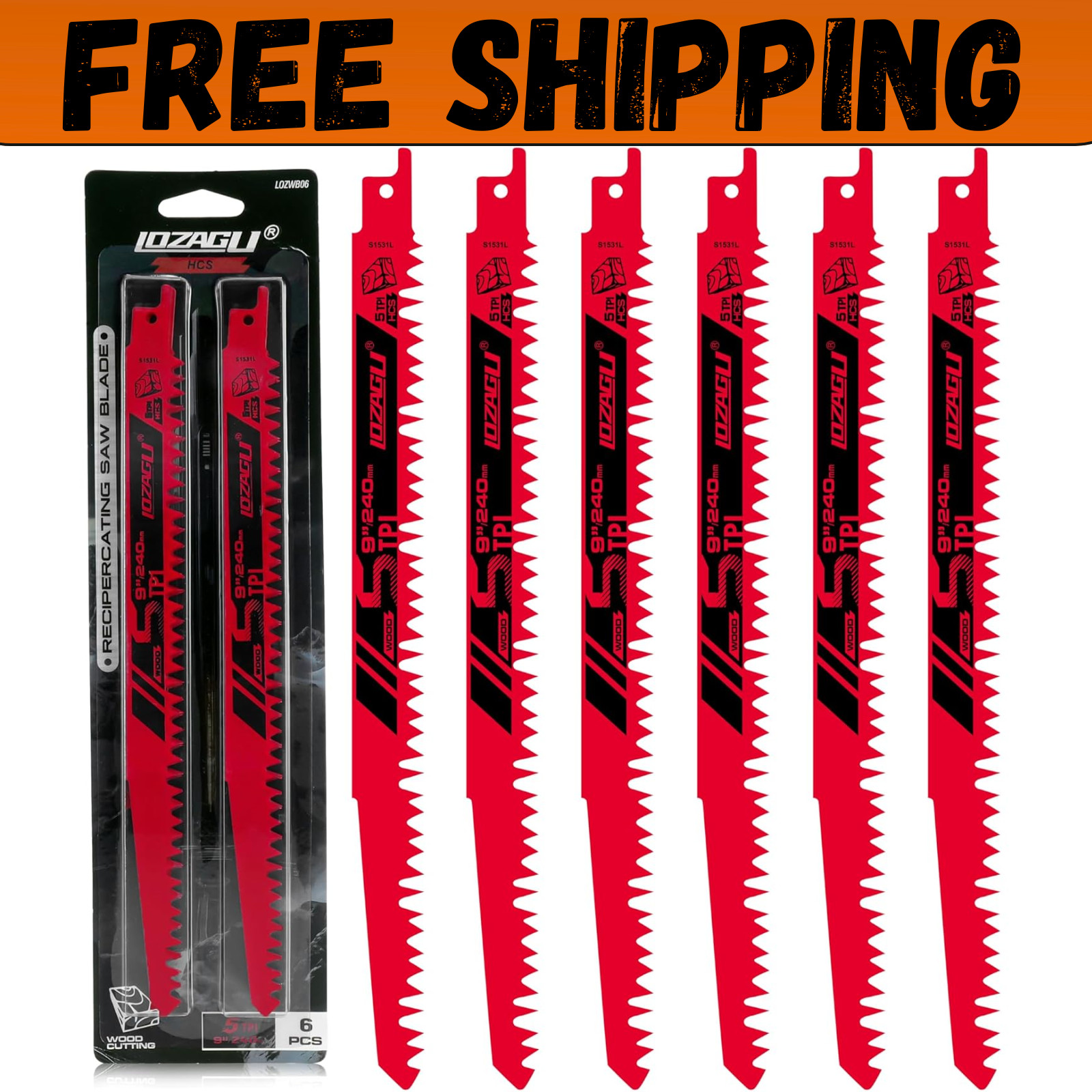 9-Inch Wood Pruning Reciprocating Saw Blades, 6-Piece, 5TPI Wood Saw Blades gallery