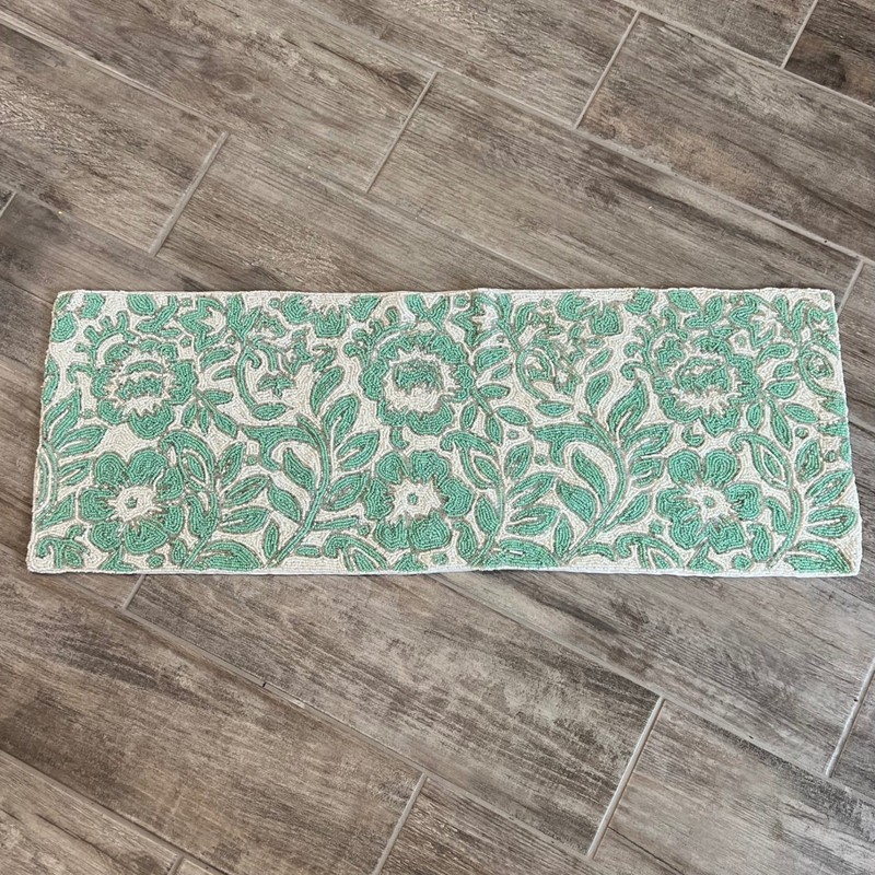 Jaipur in Bloom Beaded Table Runner Centerpiece 13 x 36 Aqua White Silver Floral gallery
