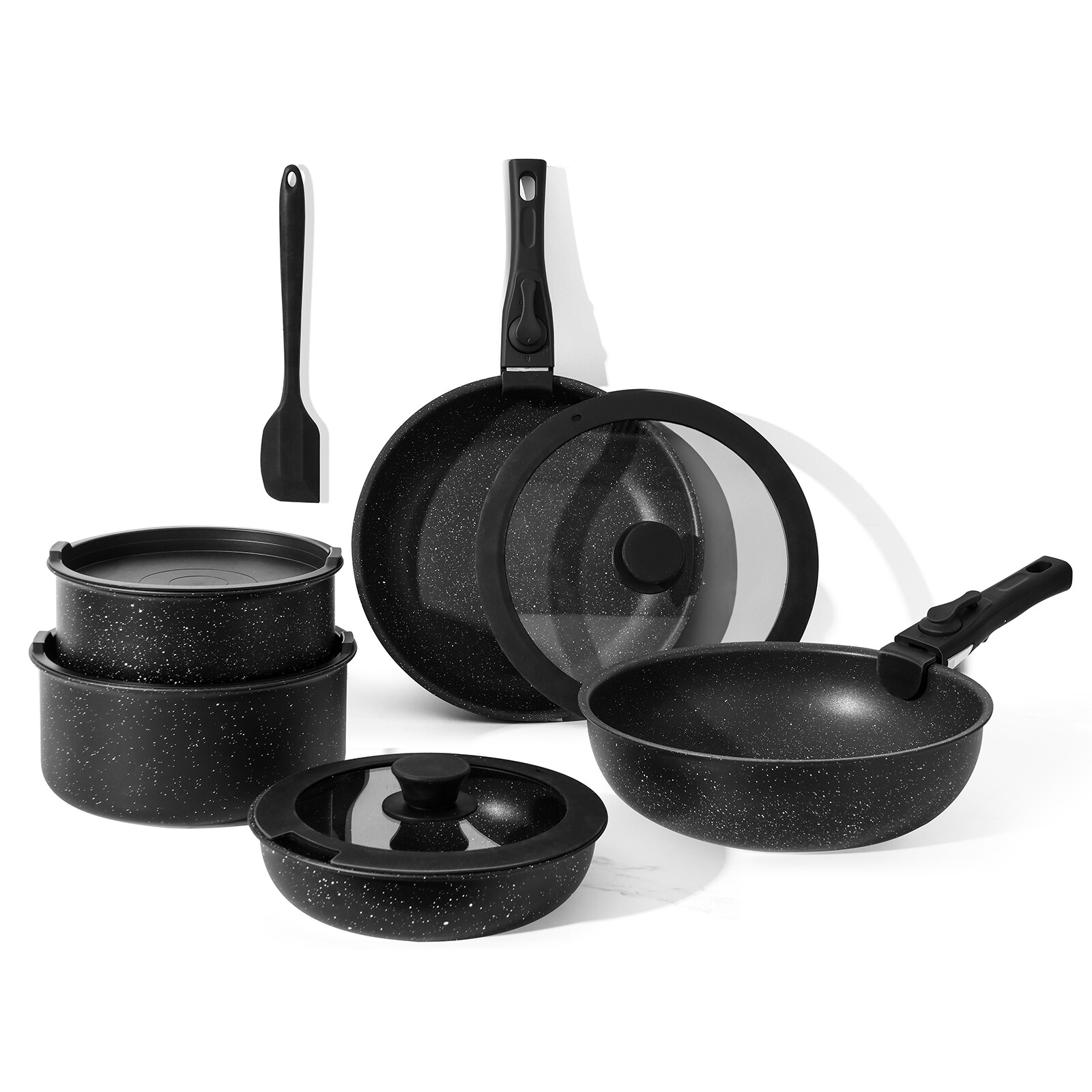 12pcs/set Non-Stick Pots Cookware w/Detachable Handle,Kitchen Pots and Pans Set gallery