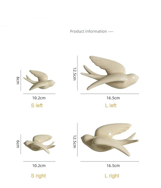 Ceramic Swallows Wall Mounted Simulation Bird Flying Ornament Wall Hanging Decor gallery