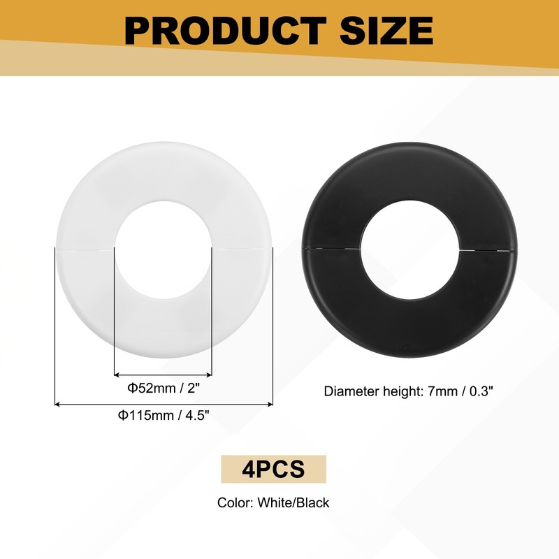 Wall Split Flange 115mm/4.5" OD, 4 Pcs Escutcheon Plates, White/Black gallery